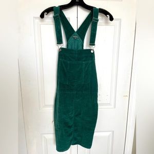 Green velvet overalls dress